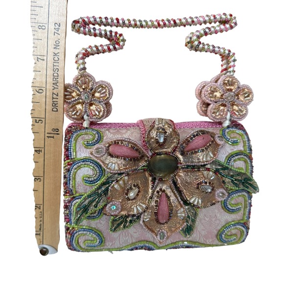 Mary Frances Beaded Flower Clutch Handbag Pink Pastel Embroidered Evening Bag - Picture 13 of 15